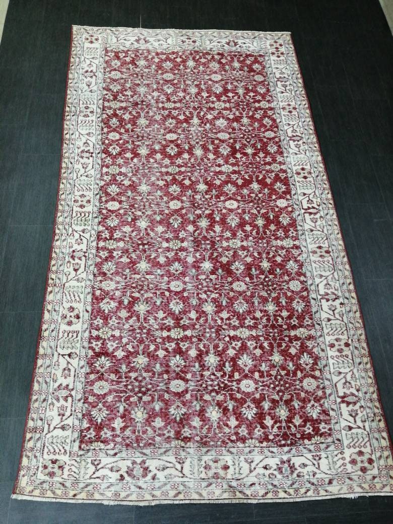 5.3 x 10 Vintage Rug TURKISH HAND MADE Rug Muted Vintage Turkish Rug Persian Rug Turkish Oushak Rug, Vintage Oriental Rug, Wool Rug