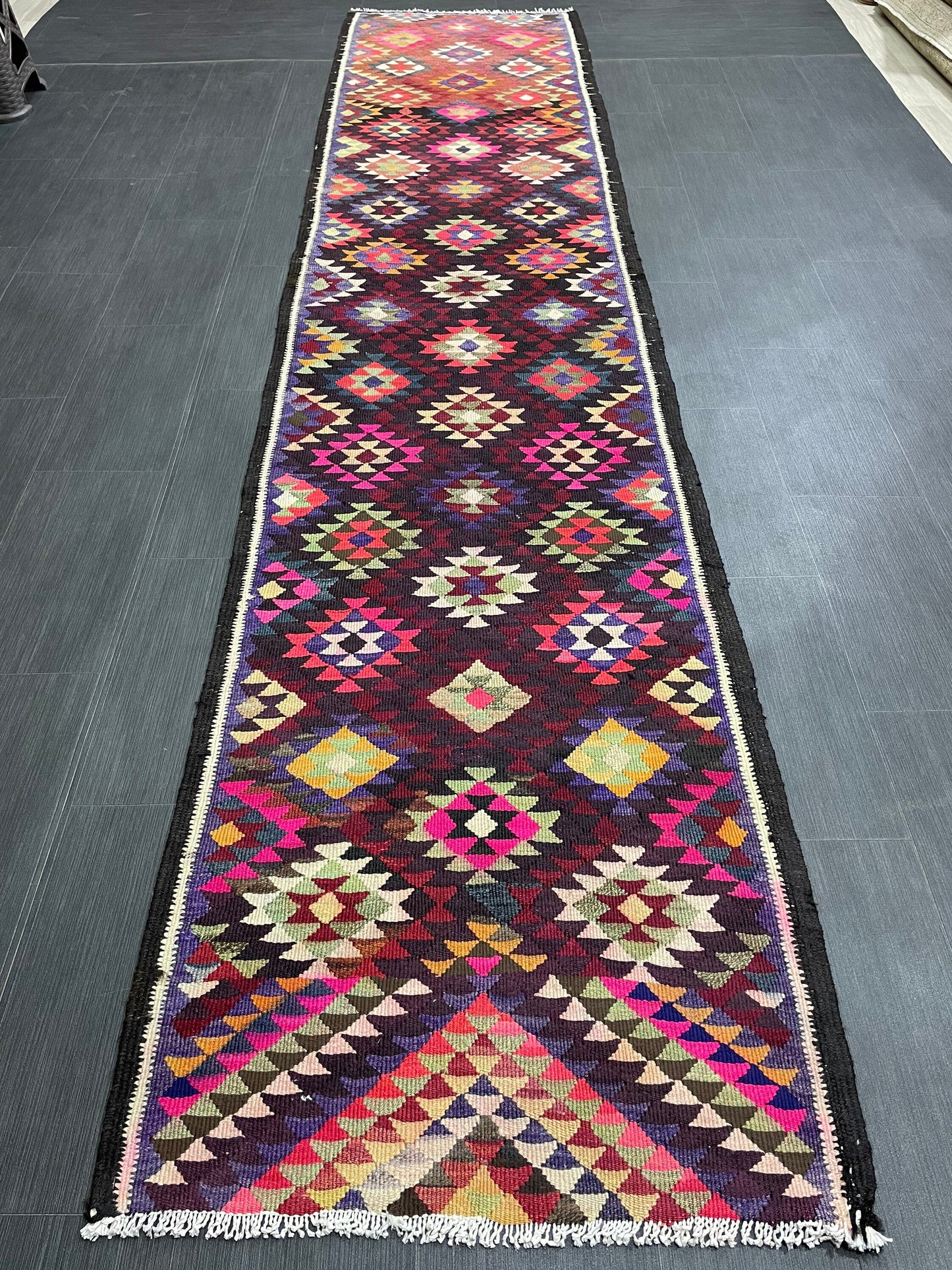 Vintage Runner rug 2.8 x 12.6 Handmade Flat woven Runner Kilim Runner Rug Turkish Runner Vintage Flat weave Rug Wool Carpet Rug