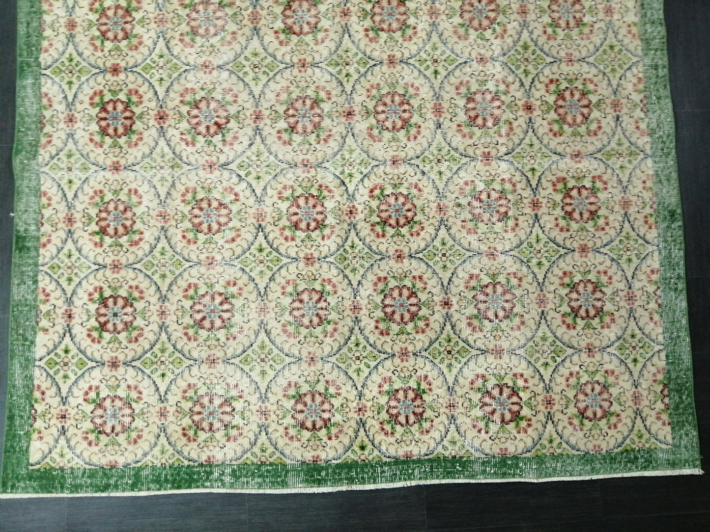 6.4 X 9.5 Rug, Hand Made Rug, Oushak Rug, Rustic Rug, Bohemian Rug, Green Floral Rug , Turkish Rug, Farmhouse Rug, Vintage Rug, Wool rug