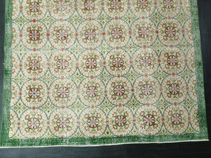 6.4 X 9.5 Rug, Hand Made Rug, Oushak Rug, Rustic Rug, Bohemian Rug, Green Floral Rug , Turkish Rug, Farmhouse Rug, Vintage Rug, Wool rug