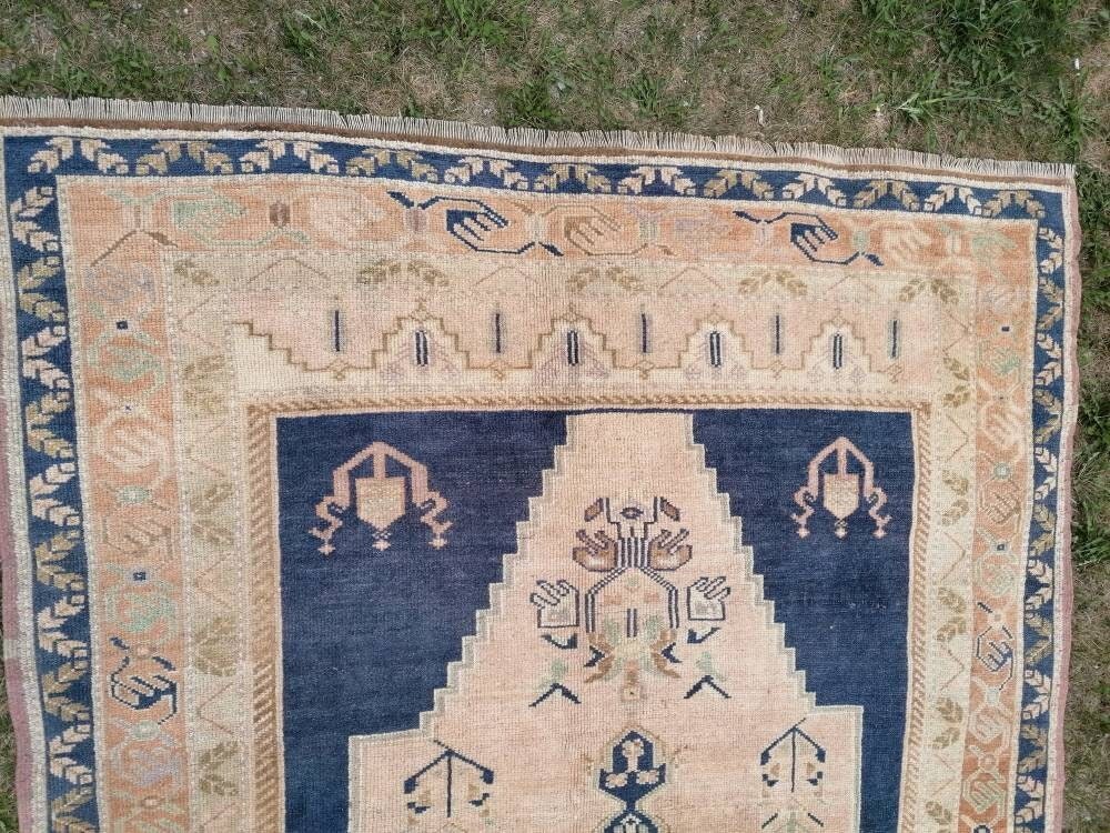 5'6x10 blue vintage rug, oushak wool rug , large anatolian rug,unique hand made
