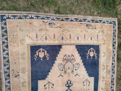 5'6x10 blue vintage rug, oushak wool rug , large anatolian rug,unique hand made