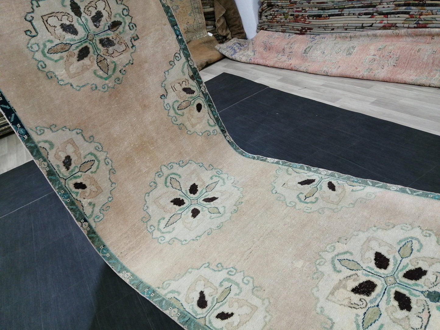 3.8 x 11.3 Oushak Runner Rug Turkish Runner Rug Vintage Runner Rug Hallway Runner Rug Kitchen Runner Rug Wool Runner Floral Oriental Runner