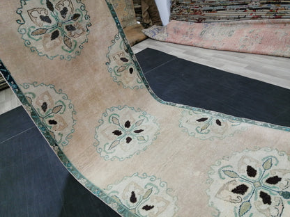 3.8 x 11.3 Oushak Runner Rug Turkish Runner Rug Vintage Runner Rug Hallway Runner Rug Kitchen Runner Rug Wool Runner Floral Oriental Runner