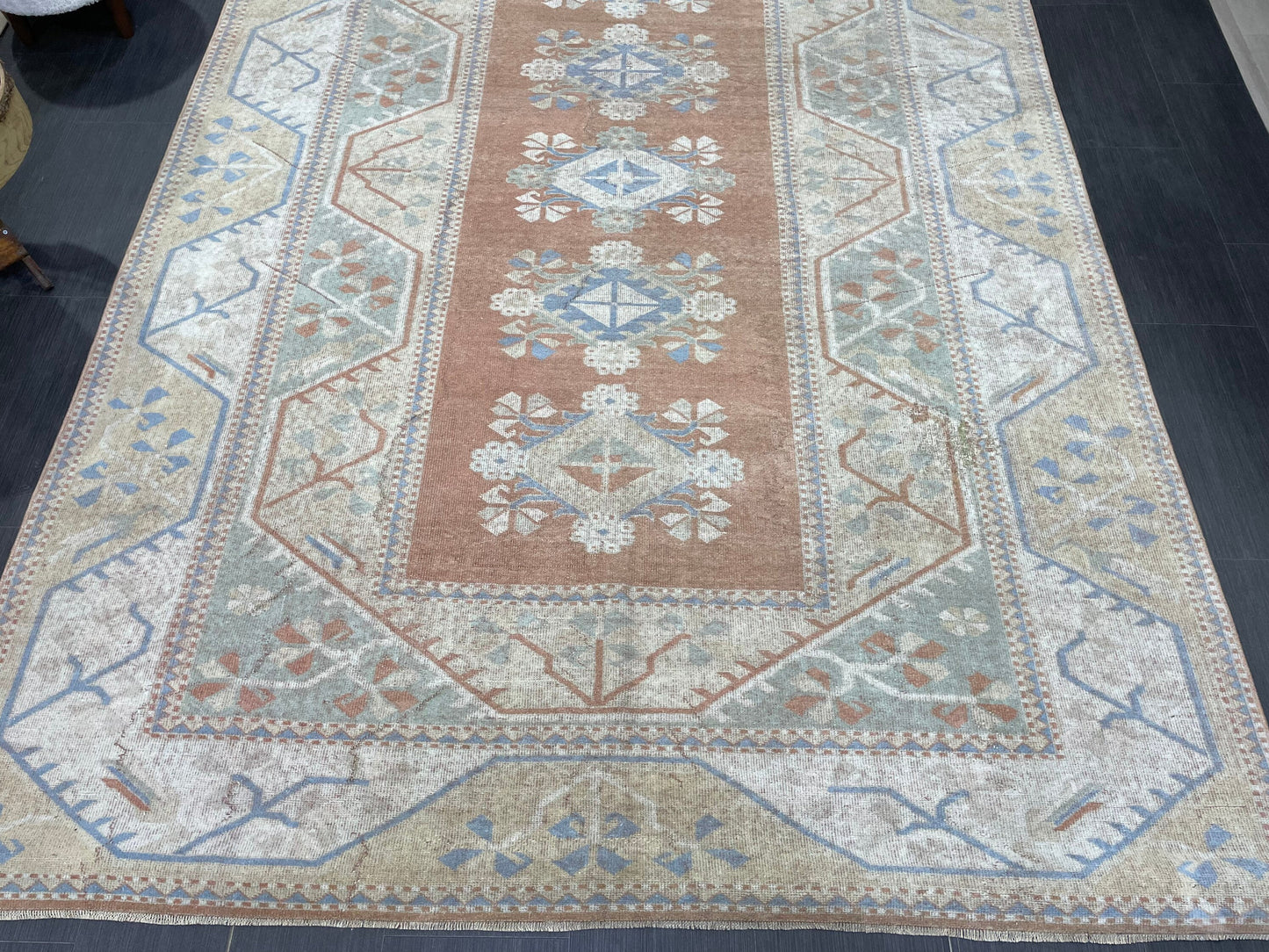 Vintage Rug, TURKISH Handmade 6.5 x 9.5 Rug, Vintage Turkish Rug, Oushak Rug, Turkish Oushak Rug, Hand Knotted Soft Wool Rug Distressed Rug