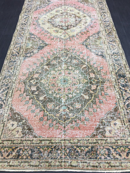 Handmade Vintage Runner Rug 4.6 x 12.7 Vintage Runner Hand Knotted TURKISH Runner Vintage Runner Distressed Vintage Persian Muted Runner