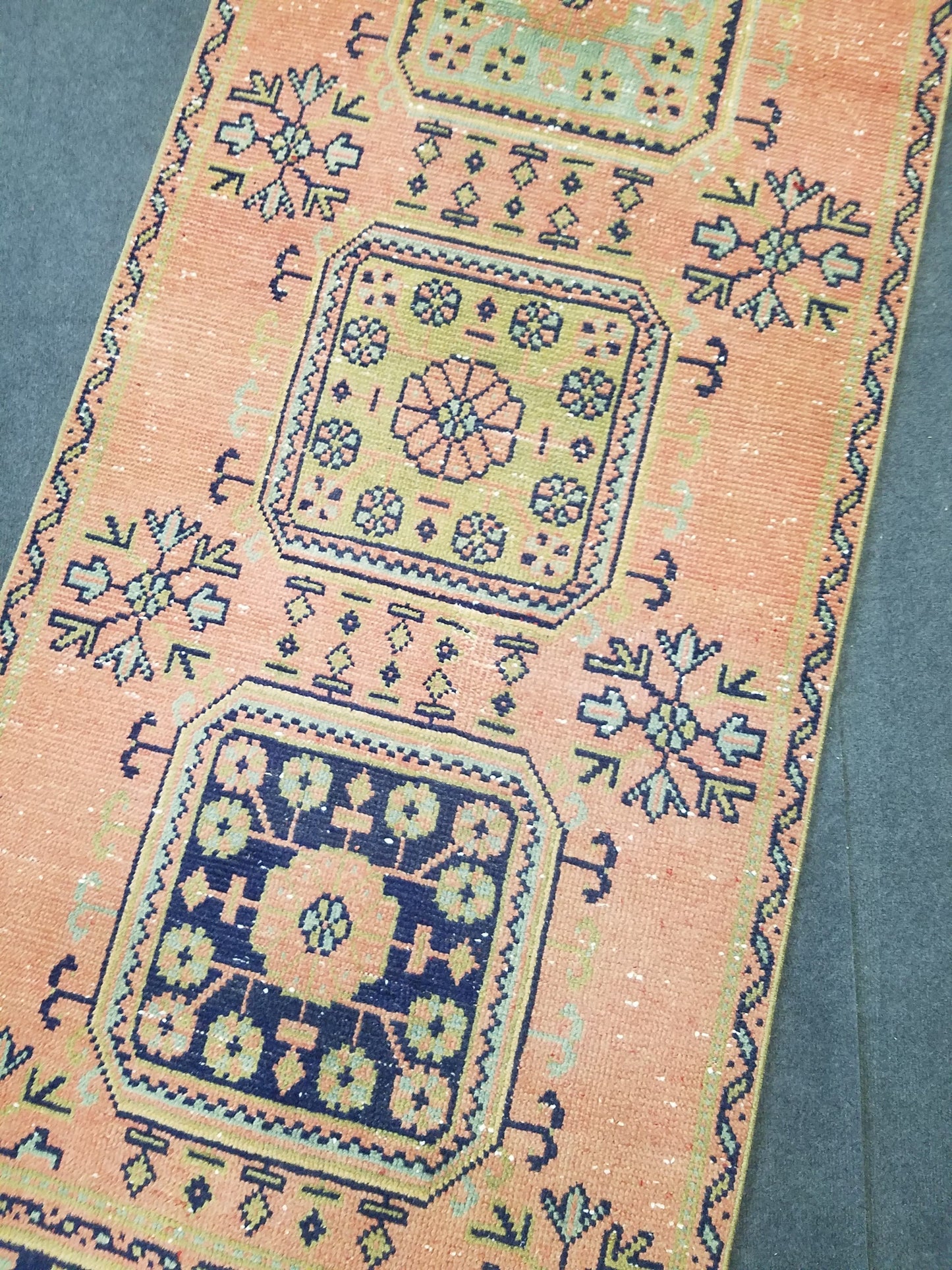 Oushak turkish runner rug, vintage rug, vintage oushak runner rug, vintage anatolian rug,unique hand made rug,kitchen runner rug 11'10x3' ft