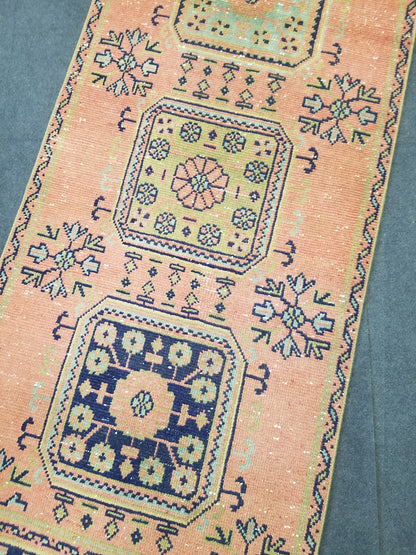 Oushak turkish runner rug, vintage rug, vintage oushak runner rug, vintage anatolian rug,unique hand made rug,kitchen runner rug 11'10x3' ft