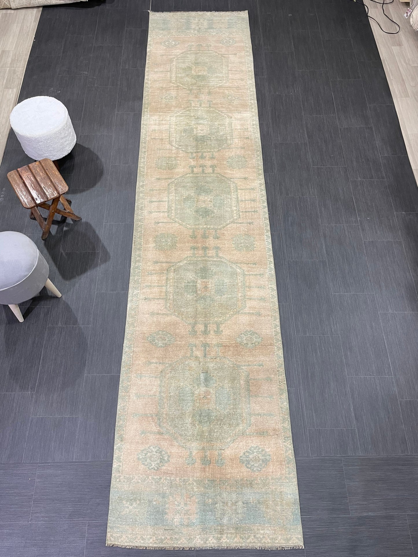 Muted OUSHAK RUG TURKISH 2.9 x 13.2 Rug Runner Vintage Runner Rug Vintage Runner Rug Wool Oushak Rug Hand Made Rugs Vintage Turkish Runner