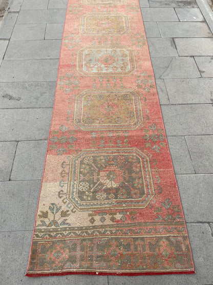 Wool Extra Long Turkish Runner Rug, Very Long Oushak Runner 2.7 x 18.9 ft Rug, Vintage Runner Rug, XL Handmade Runner Rug Staircase carpet