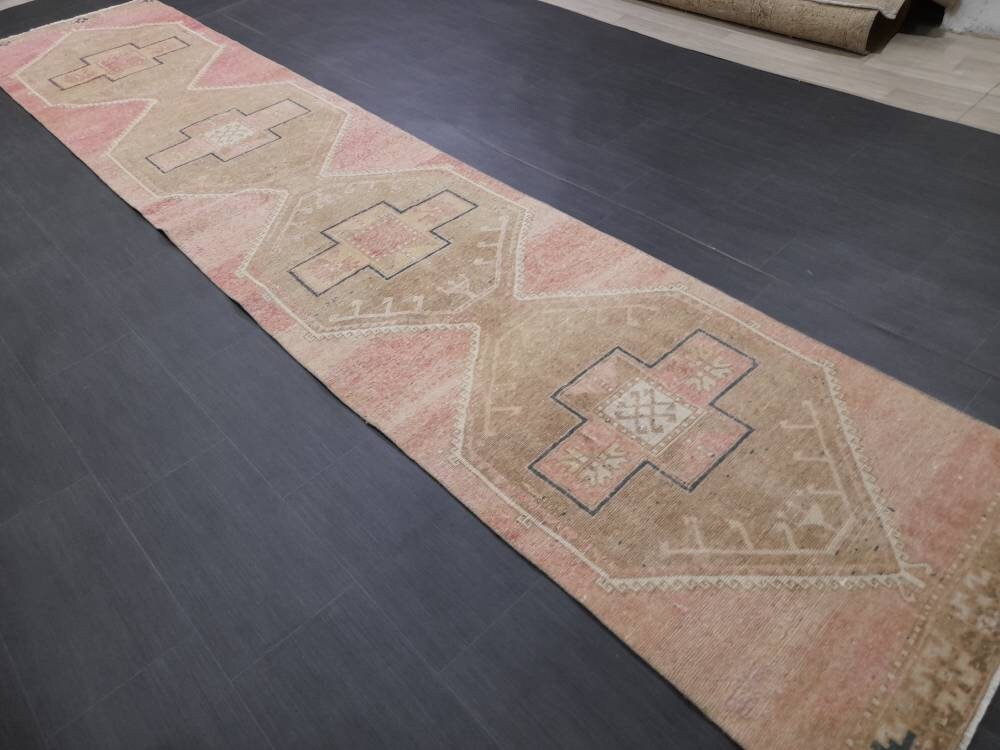 Pink Vintage Runner Rug 2.7 x 13.8 Long Turkish Runner Rug Oushak Runner Oriental Kitche RUNNER Rug Varigated Blush Rug Hallway RUG Runner