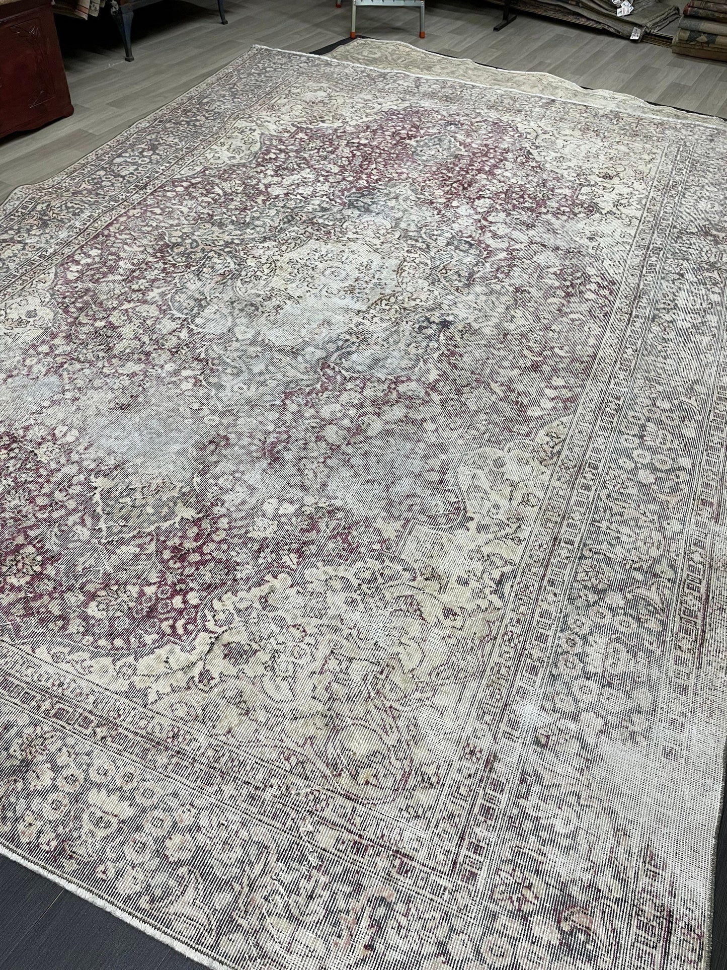 Large Muted Distressed Rug Antique 8.6 x 12.2 Old Turkish Rug Hand Knotted Rug Vintage Handmade Persian Rug Farmhouse Rug