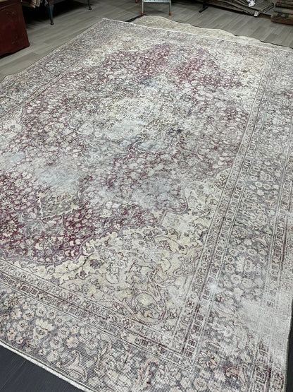 Large Muted Distressed Rug Antique 8.6 x 12.2 Old Turkish Rug Hand Knotted Rug Vintage Handmade Persian Rug Farmhouse Rug