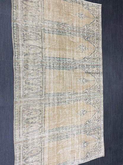 Oriental RUG TURKISH Rug 4.3 x 7.6 Vintage Oushak Rug Vintage Persian Rug Wool Meditation Rug Handmade Rugs Vintage Prayer Rug