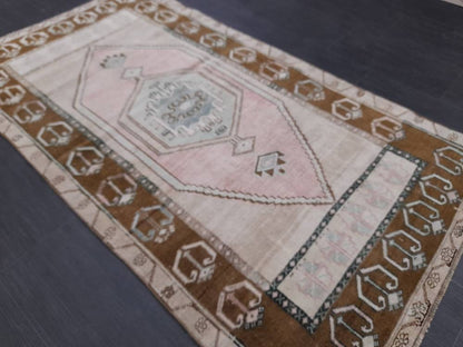 Turkish Rug Pink and Brown Oushak Rugs 3.5 x 6.2 Rug Wool Oriental Rug Hand Knotted Rug Small Farmhouse Rug, Vintage Rug Hand Made Rug