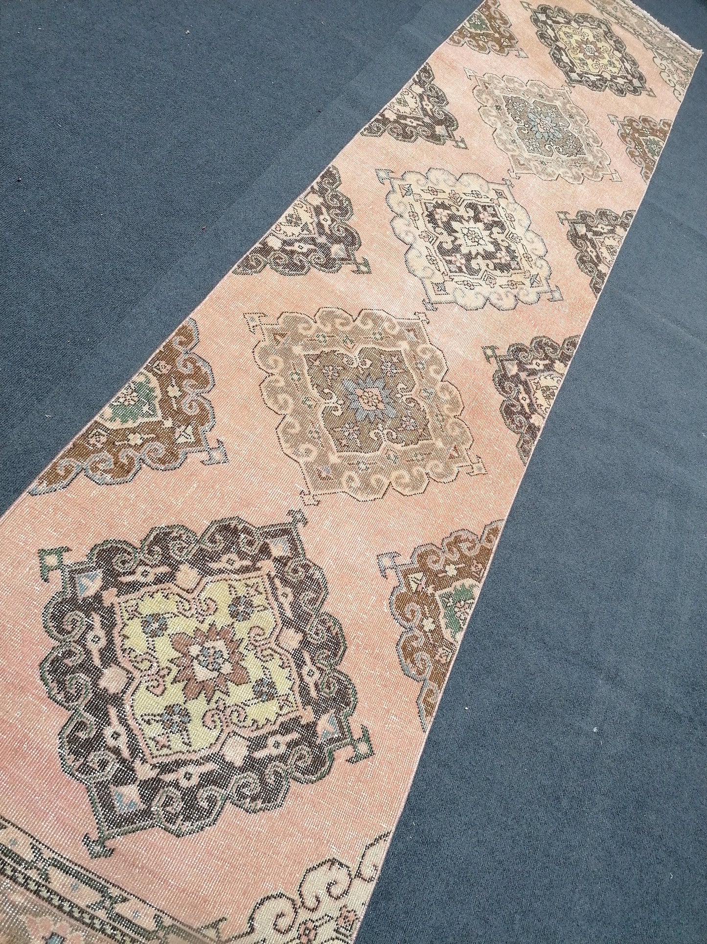 2'9x12'6 oushak turkish runner, vintage wool rug, hallway runner, vintage handmade runner, kitchen runner rug