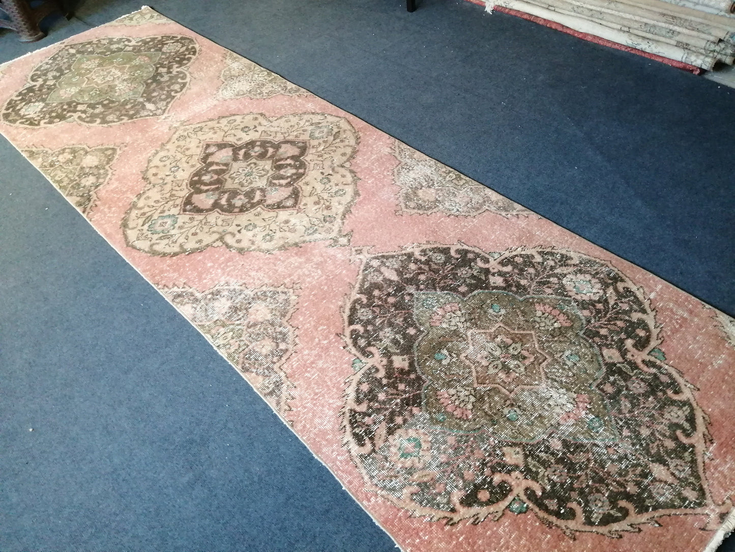 11 x 3.4  OUSHAK RUG TURKISH Oushak Rug Vintage Muted Oushak Runner Rug Faded Vintage  Rug Wool Oushak Rug Hand Made Rugs  Turkish Rug