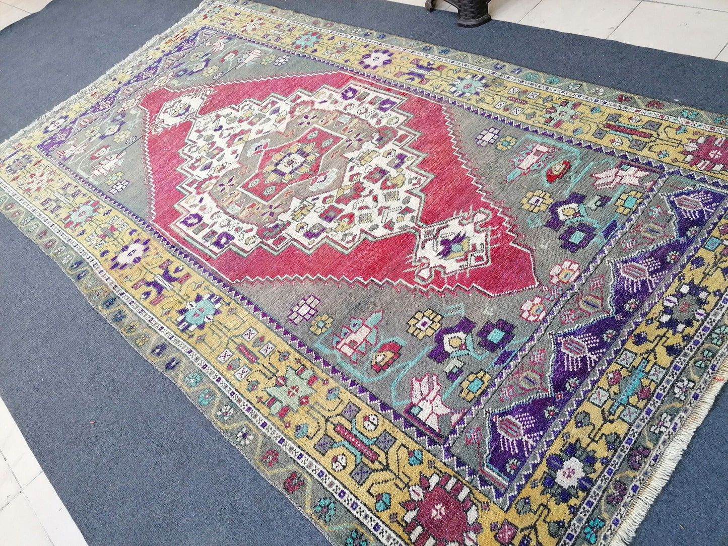 9'x5' vintage turkish rug, oushak bohemian rug,unique hand made bohemian