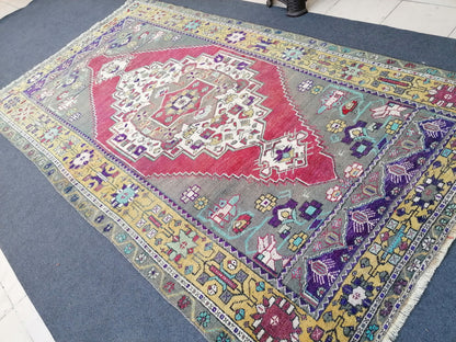 9'x5' vintage turkish rug, oushak bohemian rug,unique hand made bohemian