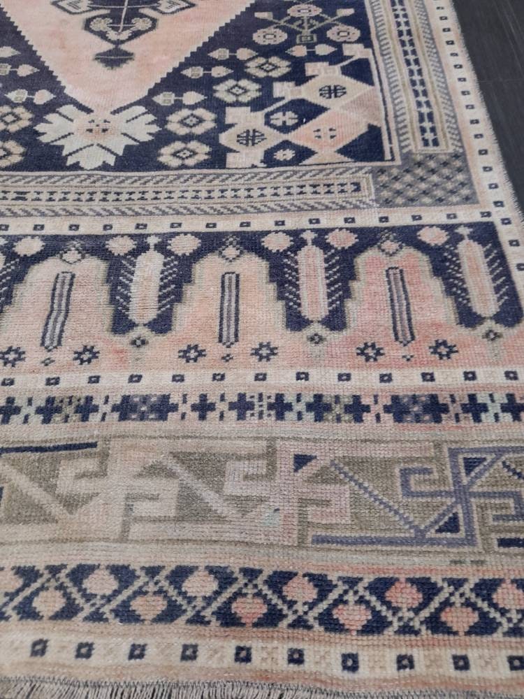 Blue and Pink TURKISH Runner Rug Vintage Runner Rug 3 x 9 Oriental Runner Rug Wool Oushak Rug Hand Knotted Rugs Vintage Turkish Runner Rug