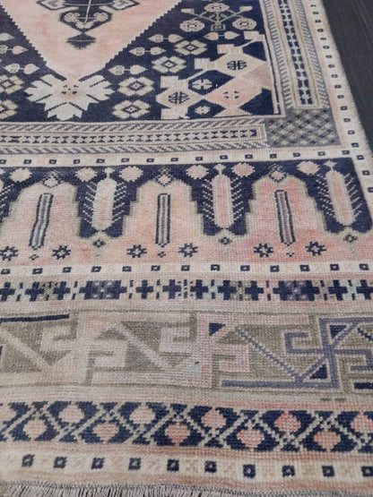 Blue and Pink TURKISH Runner Rug Vintage Runner Rug 3 x 9 Oriental Runner Rug Wool Oushak Rug Hand Knotted Rugs Vintage Turkish Runner Rug