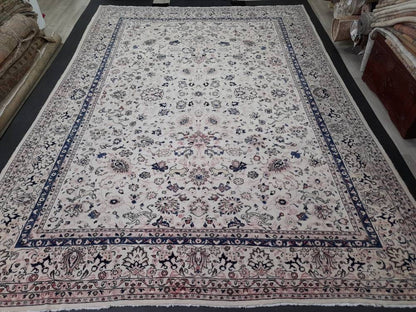 PERSIAN Rug 10 x 13.5 Vintage Oriental Rug Vintage Persian Rug Blue and Cream Rug Fine Knotted Hand Made Rug Turkish Rug Animal Motifs Rug