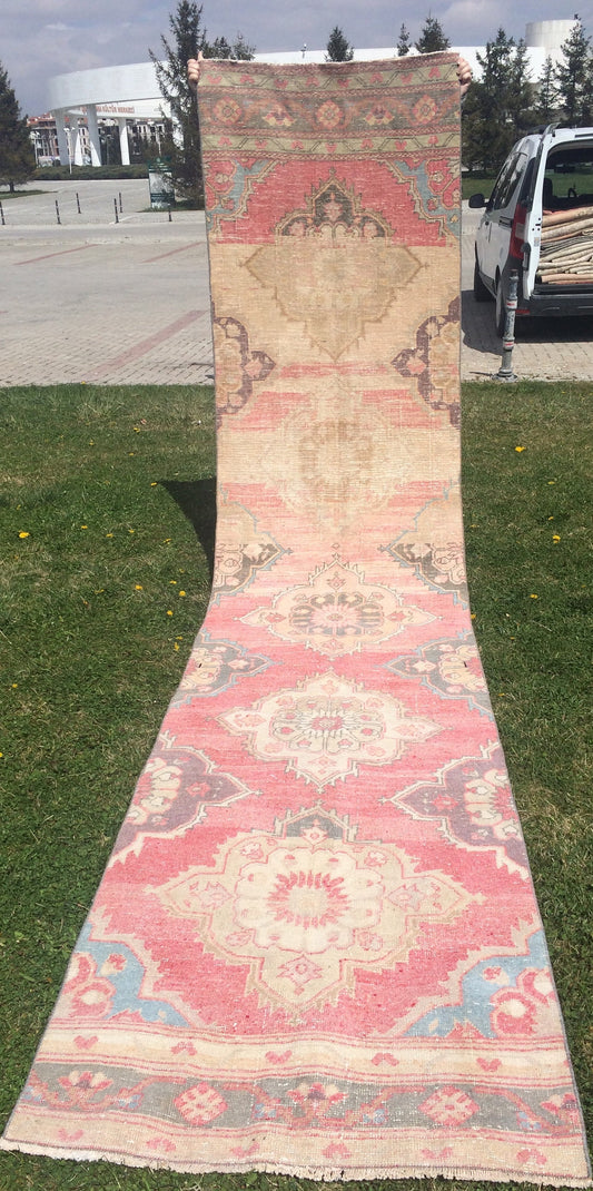 13 x 3 VINTAGE RUNNER Rug, Muted Vintage Turkish Runner Rug, Oushak Runner Rug, Hand woven Rug, High Quality wool runner Rug,3x13 Runner