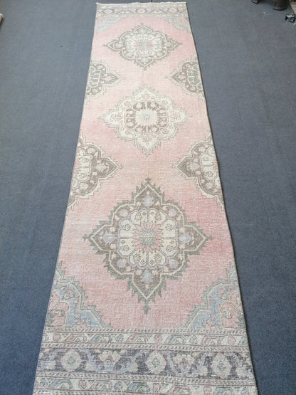 Pastel runner rug, anatolian runner rug,wool rug,hallway runner rug 10'10x2'10 feet