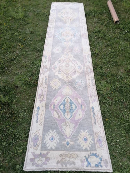 2'11x13'4 oushak wool runner, turkish oushak new production handmade rug, hallway runner rug