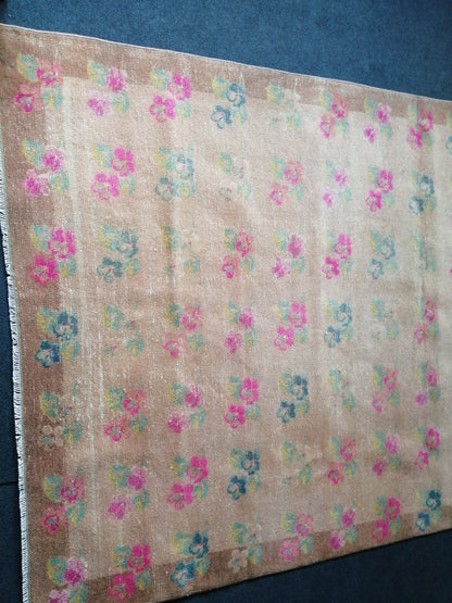 4.8 x 8 Floral OUSHAK RUG TURKISH Muted Rug Vintage Pink Floral Rug Vintage Runner Rug Wool Oushak Rug Hand Made Rugs Vintage Turkish Rug