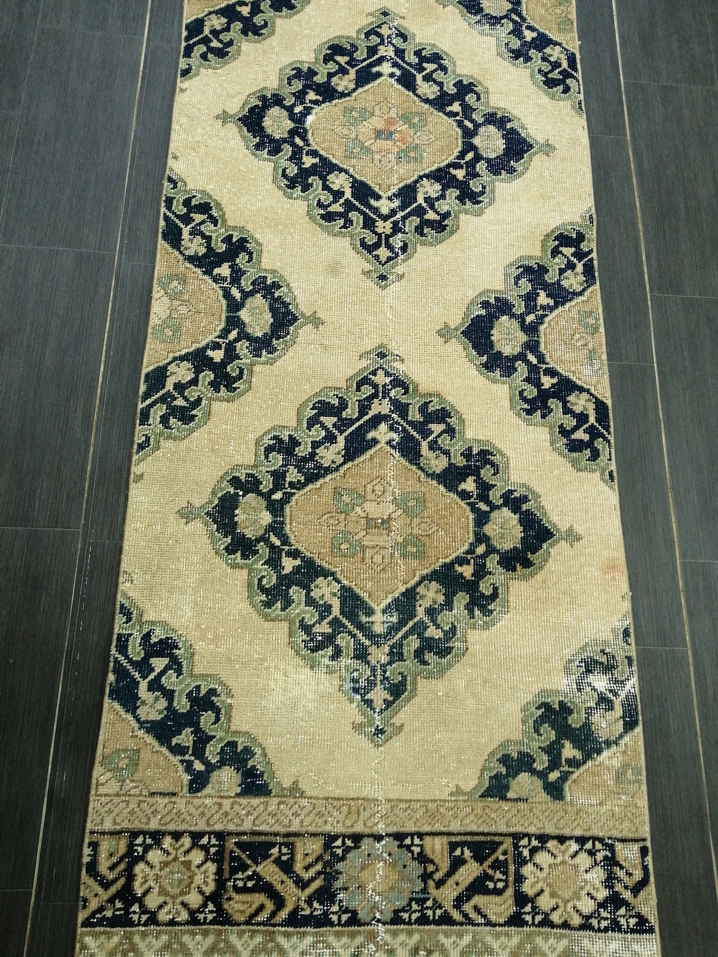 2.6 x 14 Long Navy Oushak Runner Rug Turkish Runner Rug Vintage Runner Rug Hallway Runner Rug Kitchen Runner Rug Wool Runner Rug Wool  Rug