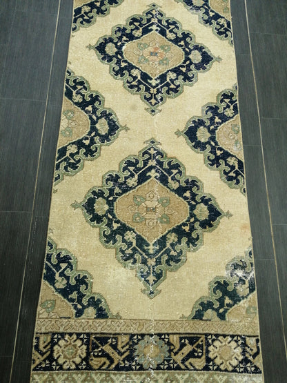 2.6 x 14 Long Navy Oushak Runner Rug Turkish Runner Rug Vintage Runner Rug Hallway Runner Rug Kitchen Runner Rug Wool Runner Rug Wool  Rug