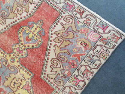 Distressed turkish rug, vintage wool rug 4x8'4 oushak handmade rug, rustic kitchen rug, bohemian rug