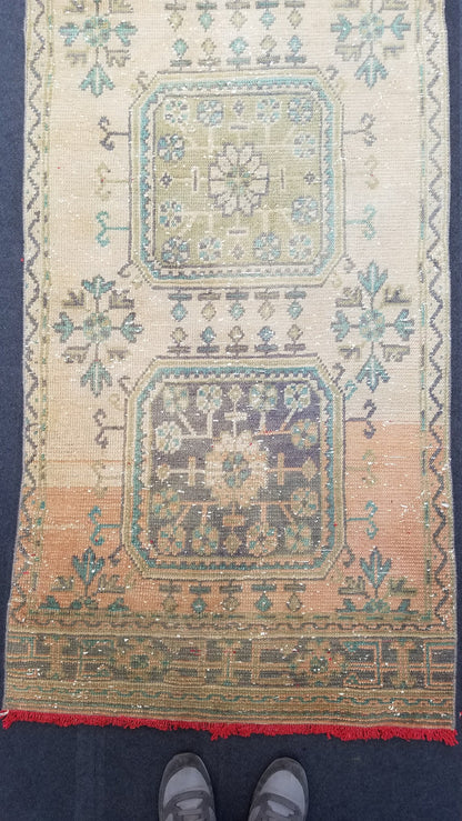 11'9x3' oushak turkish runner rug, vintage runner rug, vintage oushak rug, vintage anatolian rug,unique hand made rug,kitchen runner rug