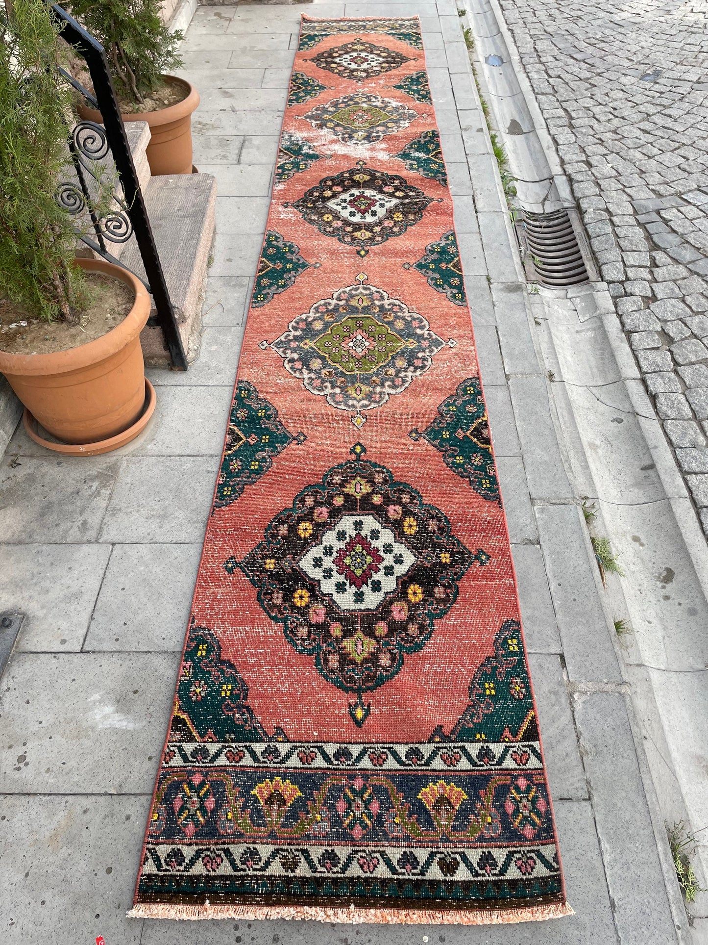 Staircase Runner Rug 2.5 x 16.4 Extra Long Wool TURKISH Runner Rug Handmade Runner Rug VINTAGE Runner Hand Knotted Runner Distressed rug