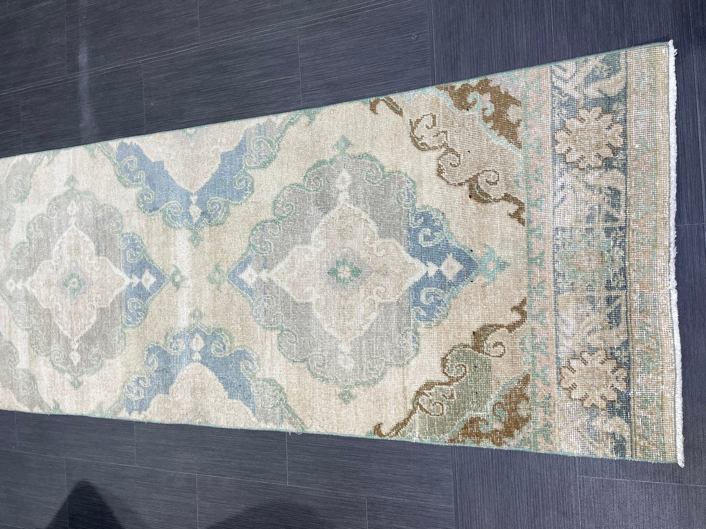 Muted Vintage Runner 2.6 x 12.6 Rug, Persian Runner Rug, Wool Oushak Runner Rug, Turkish Runner Rug, Kitchen Runner Rug, Hallway Runner rug