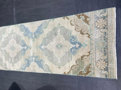 Muted Vintage Runner 2.6 x 12.6 Rug, Persian Runner Rug, Wool Oushak Runner Rug, Turkish Runner Rug, Kitchen Runner Rug, Hallway Runner rug