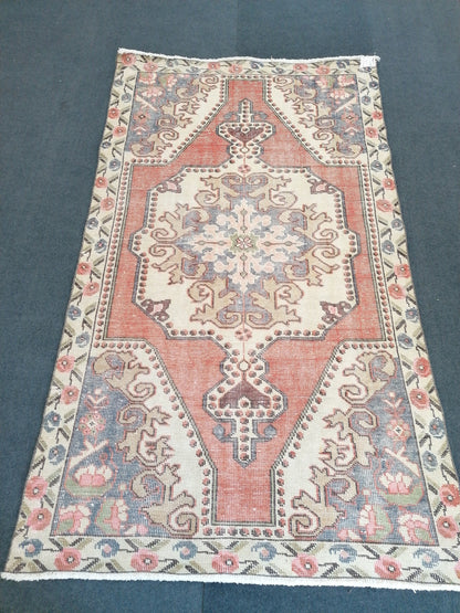 Vintage wool rug, turkish  handmade rug, boho floor rug, oriental hand knotted rug, are  oushak rug, bohemian rug 4'2x7'2