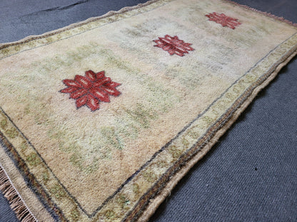Handmade Muted Rug, Hand Knotted 2.3 x 4.2 Rug, Oushak Rug, Rustic Rug, Vanity Rug, Turkish Rug, Farmhouse Rug, Vintage Rug, Wool rug