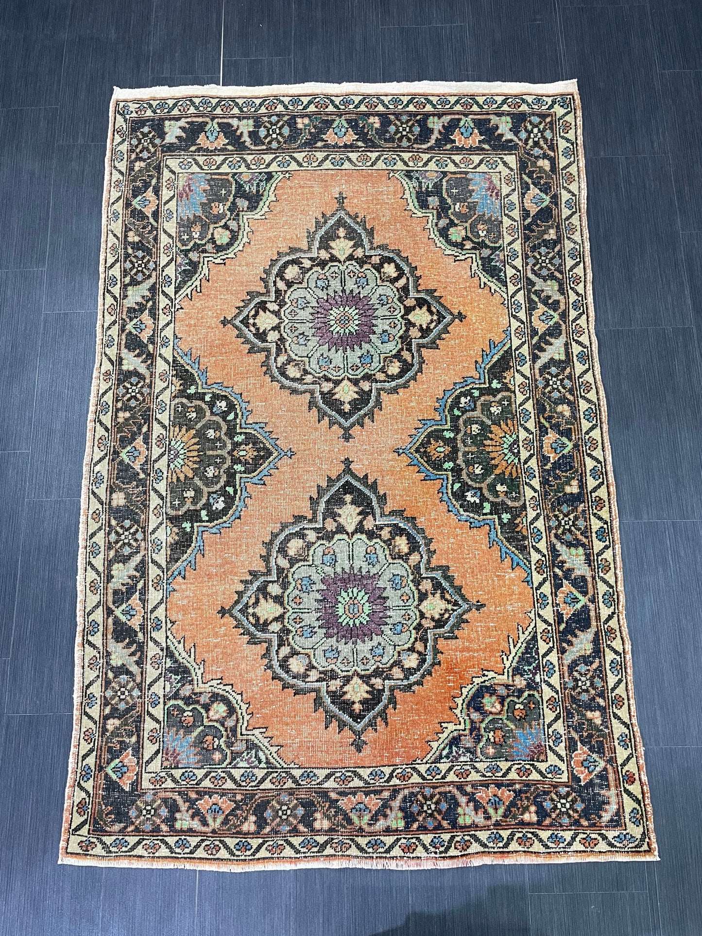 Vintage Turkish Rug 4.2 x 6.5 Handmade Wool Rug Muted Vintage Oushak Rug Wool Oriental Rug Hand Made Rug Vintage Rug Muted Persian Wool Rug