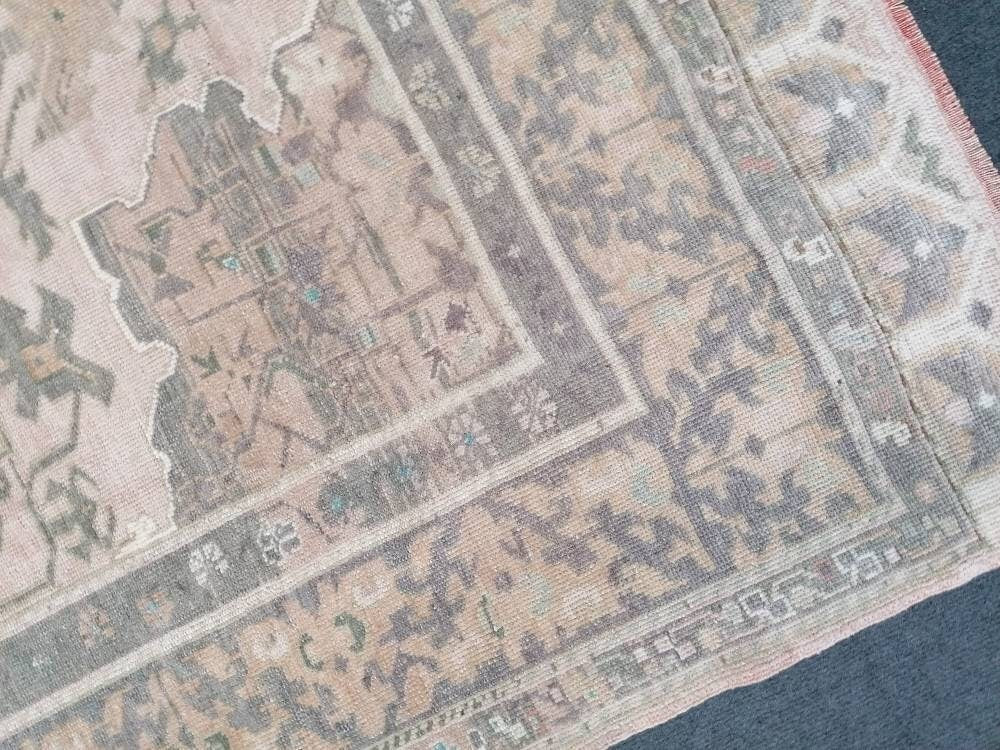 4'8x6'9 vintage muted rug, faded oushak rug,handmade living room rug, turkish rug