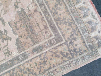 4'8x6'9 vintage muted rug, faded oushak rug,handmade living room rug, turkish rug
