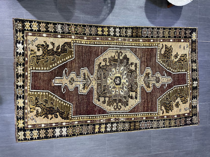 Antique Rug, TURKISH RUG, VINTAGE Rug, Living Room 3.7 x 6.3 Rug, Oushak Rug, Handmade Rug,Brown and Black rug, Persian Rug, farmhouse rug