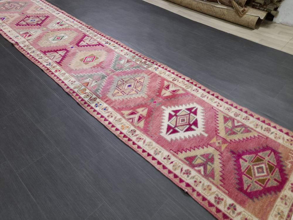 Vintage Runner,Turkish Runner Rug 2.7 x 13 Orienta Runner Rug muted Vintage Runner Rug Hallway Runner Rug Kitchen Runner Rug Wool Runner Rug
