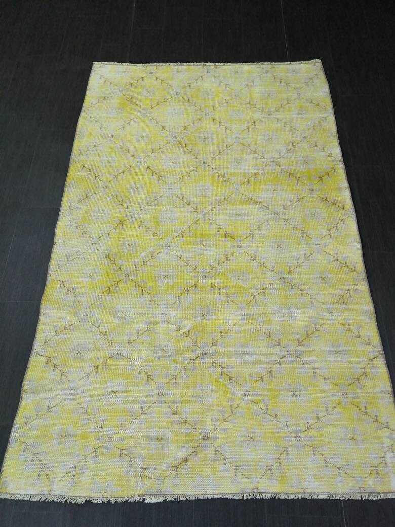 Vintage RUG TURKISH Rug 7.3 x 4.5 Oushak Rug Vintage Oushak Rug Vintage Rug Muted Boho Rug Hand Made Rug Vintage Neutral Rug