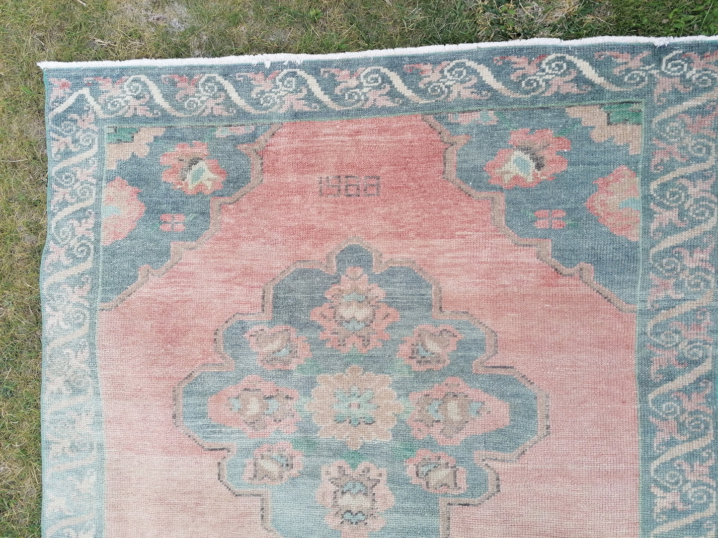 4'6x9'6 oushak turkish runner rug,vintage green runner rug, hallway runner rug, hand made wool runner, kitchen rug