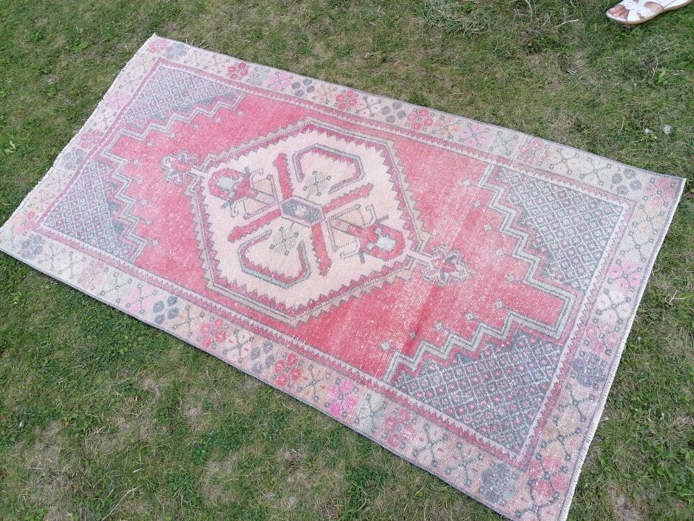 Oushak turkish wool rug 3'5x6'3 turkish handmade rug, vintage rug,kitchen rug, living room rug, bohemian rug