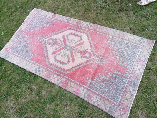 Oushak turkish wool rug 3'5x6'3 turkish handmade rug, vintage rug,kitchen rug, living room rug, bohemian rug