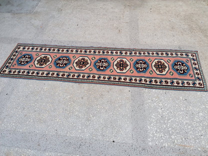 9'x2'4 turkish runner rug,oushak  runner rug,vintage rug,kitchen rug,vintage oushak rug, vintage anatolian rug,unique hand made rug,bohemian
