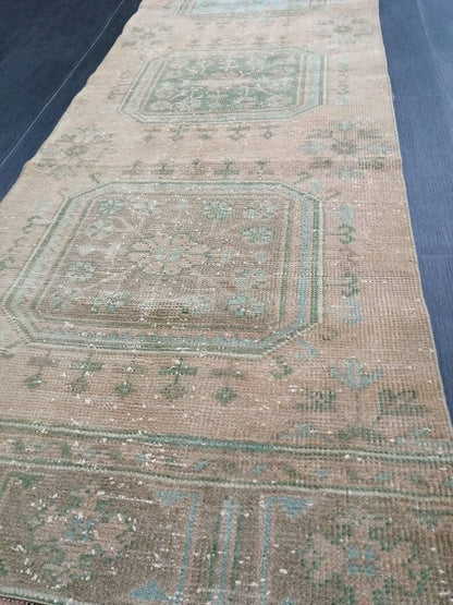 VINTAGE RUNNER Rug, Muted 2.5 x 11.4 Vintage Turkish Runner Rug, Oushak Runner Rug, Hand woven Rug, Oriental runner Rug